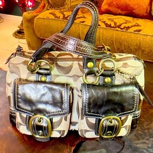 Authentic Coach Handbag Leather and Cloth Purse with Original Dust Protector bag